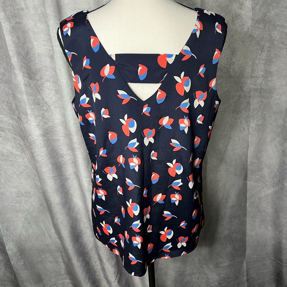 ANTHROPOLOGIE W5 Navy, Orange, Periwinkle & Cream Floral Tulip Pattern Tank Top - Picture 5 of 10